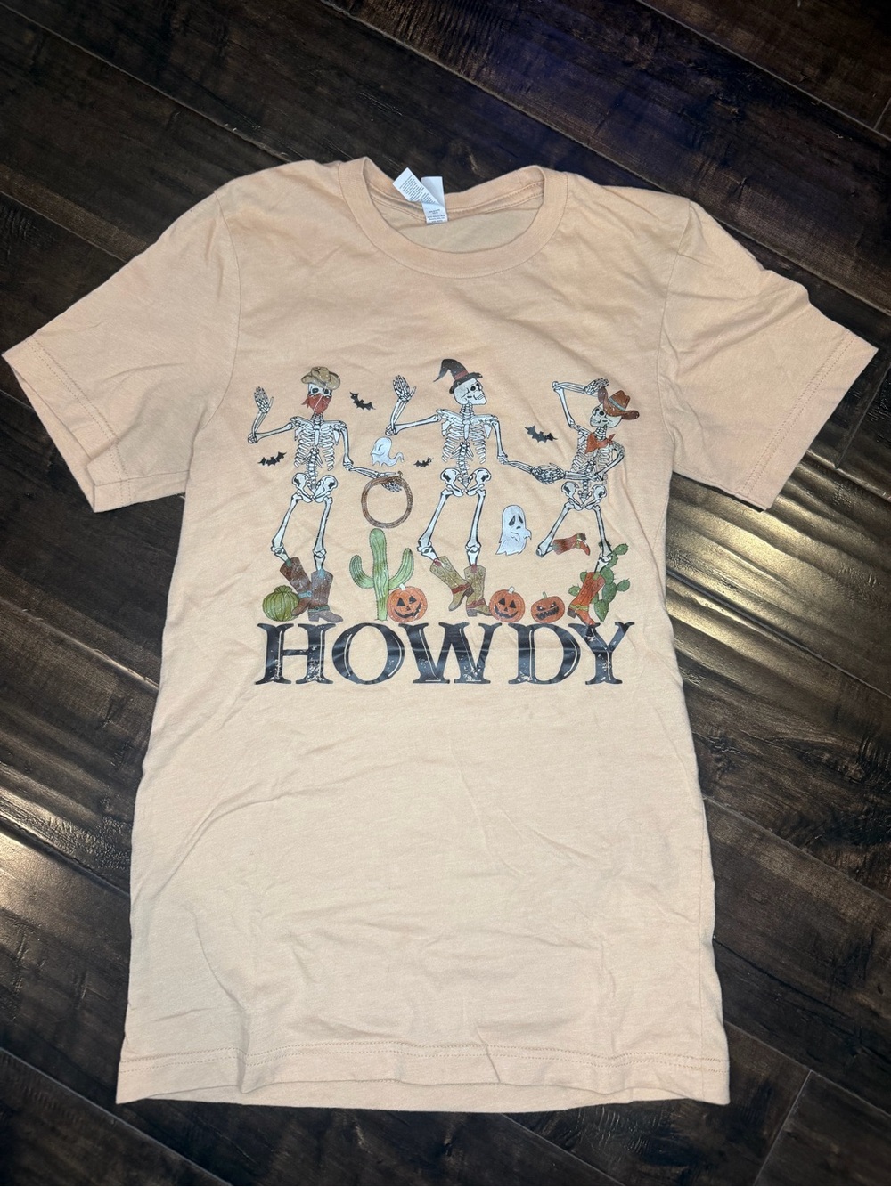 Bella Canvas Howdy Cowboy Skeleton Graphic T Shirt Small Tan Halloween Western